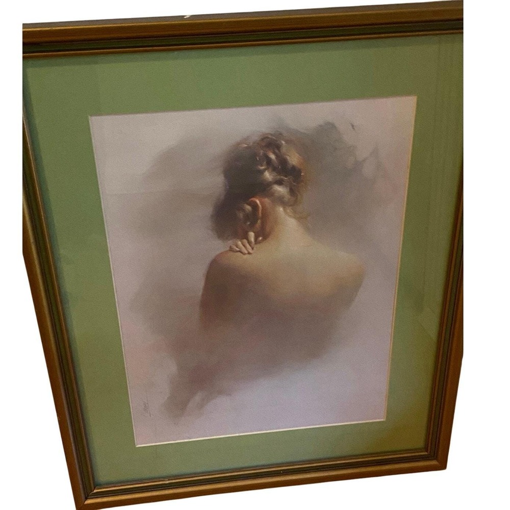 Vintage boudoir "The Shy Lady" Framed Matted‎ mid-century signed Murray Titled